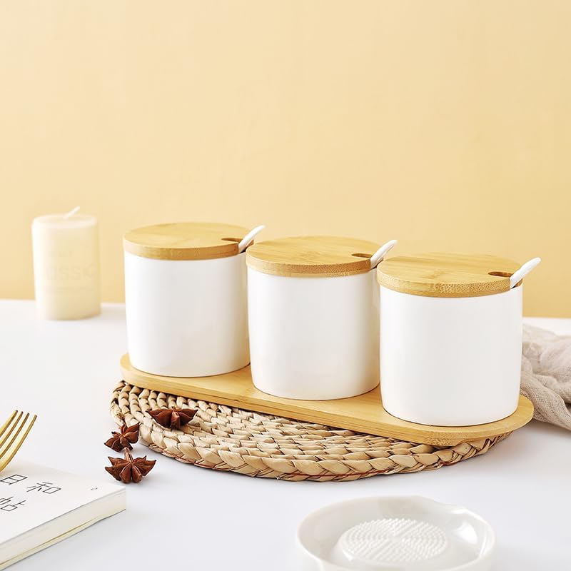 UMAI pcs Ceramic Canister Set with Wooden Spoon 250ml White