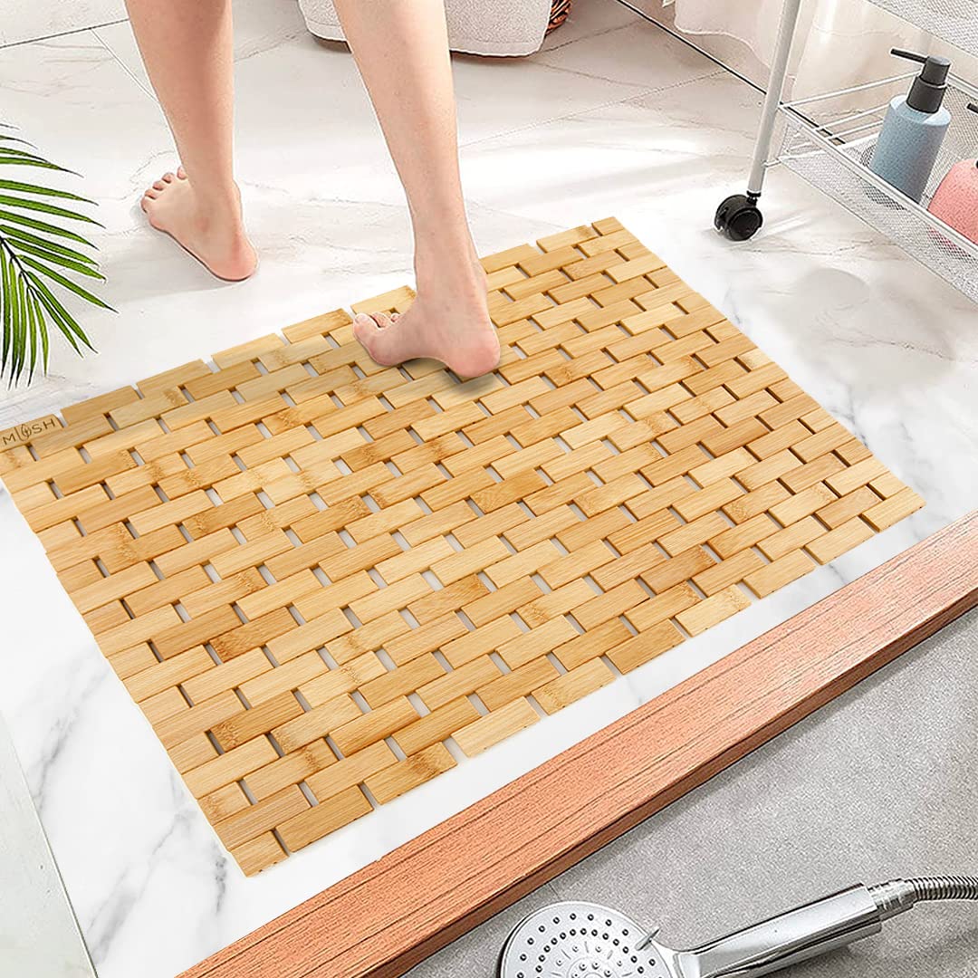 Mush bamboo wooden bath mat - non-slip safety features