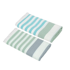 Mush Extra Large Cabana Style Turkish Towel made from 100% Bamboo - (90 x 160 cms) - Ideal for Beach, Bath, Pool etc (Turquoise-Light Green & Grey-Light Green, 2)