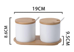 Mush Ceramic Jars Set with Bamboo Lid, Spoon and Tray|Kitchen Organizer Items and Storage | Multipurpose Condiments Container for Pickle, Sauces, Masala| 2 Pieces Kitchen Containers Set-250ml Each (2)
