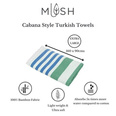 Mush 100% Bamboo Extra Large Cabana Style Turkish Towel - (90 X 160 Cms) - Ideal for Beach, Bath, Pool, Gym, Dress Towel Etc (Light Green Grey & Aqua Light Green XL- Pack of 2)