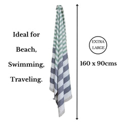 Mush 100% Bamboo Extra Large Cabana Style Turkish Towel - (90 X 160 Cms) - Ideal for Beach, Bath, Pool, Gym, Dress Towel Etc (Light Green Grey & Aqua Light Green XL- Pack of 2)