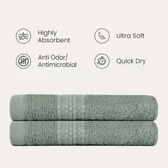 BePlush 450 GSM Bamboo Towel | Ultra Soft, Absorbent, & Quick Dry Towels for Gym, Travel (Hand Towel, Olive Green, Pack of 2)