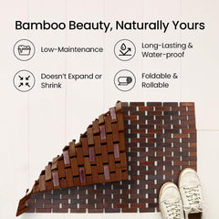 Mush Bamboo Wooden Rectangular Door Mat | Floor Mat | Non-Slip Quick Drying Mat for Home, Office | Anti Slip Silicone Pads |Medium Size (40x60cm) | Pack of 1, Dark Brown