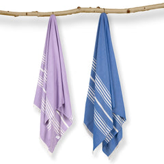 Mush Bamboo Turkish Towel Set: Perfect Diwali, Wedding, Housewarming, for Couples. Soft, Absorbent, Compact,Travel, Gym, Beach, Pool, Yoga (2, Gift Box : Blue - Lavender)