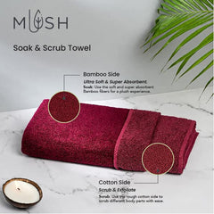 Mush Duo - One Side Soft Bamboo Other Side Rough Cotton - Special Dual Textured Towel for Gentle Cleanse & Exfoliation (2, Ruby Red & Blue Sapphire)
