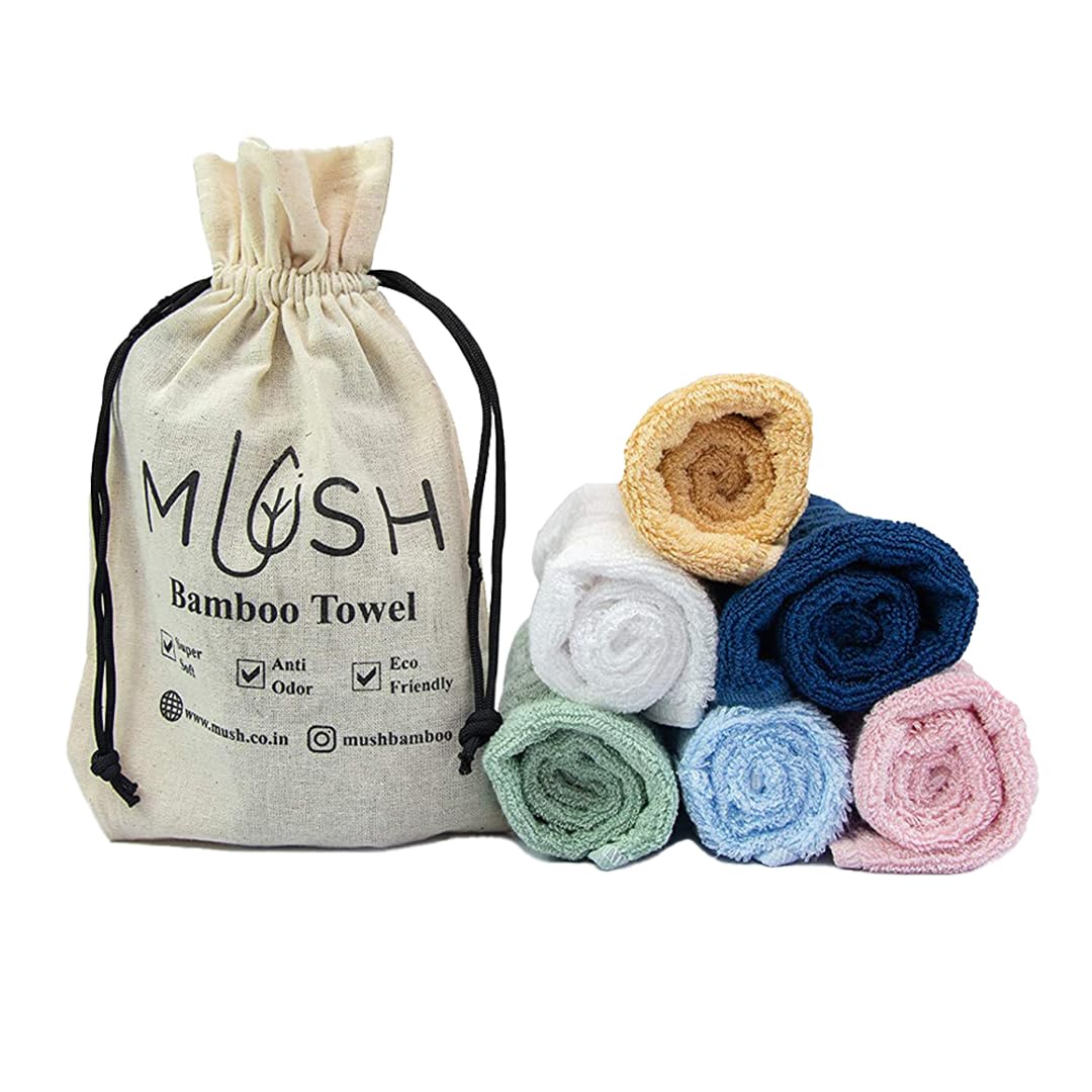 Mush 100% Bamboo Face Towel | Ultra Soft, Absorbent, Quick Dry Towels for Facewash, Gym, Sports, Travel | Suitable for Acne Prone Skin | 13 x 13 Inches | 500 GSM (Pack of 3 - Pink, White & Green)