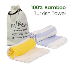 Mush 100% Bamboo Light Weight & Ultra-Compact Turkish Towel Super Soft, Absorbent, Quick Dry,Anti-Odor Bamboo Towel for Bath,Travel,Gym, Swim and Workout (2, Ice melt Blue & Yellow)