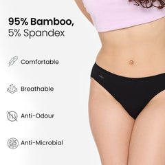 Mush Womens Ultra Soft Bamboo Modal Bikini Brief || Breathable Panties || Anti-Odor, Seamless, Anti Microbial Innerwear (L - Pack of 3, Black Color)