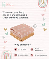 Mush 100% Bamboo Swaddle : Ultra Soft, Breathable, Thermoregulating, Absorbent, Light Weight and Multipurpose Bamboo Wrapper/Baby Bath Towel/Blanket (2, Geo Peach - Rabbit Blue)