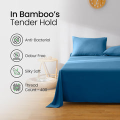 Mush 100% Bamboo Bedsheet for King Size Bed with 2 Pillow Covers | Luxuriously Soft, Breathable and Naturally Anti Microbial Thermoregulating Bed Sheet 400TC (Eclipse Navy)