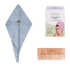 Mush Bamboo Ultra Soft & Absorbent Hair Wrap Turban Towel with Neem Comb for Long/Short Hair Care 500 GSM