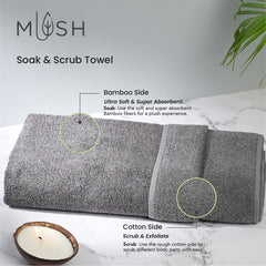 Mush Soak n Scrub Towel - Special Dual Textured Towel with Goodness of Bamboo and Organic Cotton (1,Grey Opal)