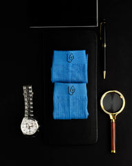 Mush Ultra-Soft, Odorless, Breathable Bamboo Calf Length Formal Socks (Navy Blue & Sky Blue, 4)
