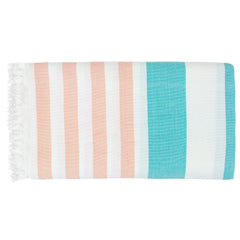 Mush Extra Large Cabana Style Turkish Towel made from 100% Bamboo - (90 x 160 cms) - Ideal for Beach, Bath, Pool etc (Peach & Turquoise, 1)
