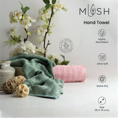 Mush Bamboo Hand Towel Set of 2 | 100% Bamboo | Ultra Soft, Absorbent & Quick Dry Towel for Daily use. Gym, Pool, Travel, Sports and Yoga | 75 X 35 cms | 600 GSM (Pink & Grey)