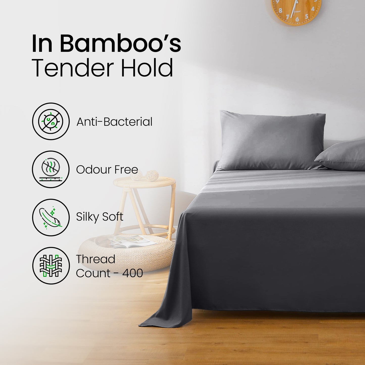 Mush 100% Bamboo Bedsheet for King Size Bed with 2 Pillow Covers | 400 TC Luxuriously Soft, Breathable and Naturally Anti Microbial Thermoregulating Bed Sheet | Pack of 1, Charcoal Grey