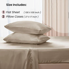 Mush 400TC Luxurious Satin Silk King Size Flat Sheet with 2 Pillow Covers - Silky Soft, Skin-Friendly, Breathable, Durable Premium Bedding | 108 X 108 Inches (Royal Beige, King Flat)