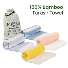 Mush Bamboo Turkish Towel | 100% Bamboo |Ultra Soft, Absorbent & Quick Dry Towel for Bath, Beach, Pool, Travel, Spa and Yoga | 29 x 59 Inches (Yellow - N. Peach - Lilac - Muted Blue)