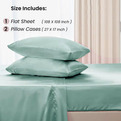 Mush 400TC Luxurious Satin Silk King Size Flat Sheet with 2 Pillow Covers - Silky Soft, Skin-Friendly, Breathable, Durable Premium Bedding | 108 X 108 Inches (Aqua Blue, King Flat)