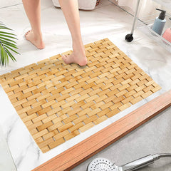 Mush Bamboo Wooden Bath Mat / Door Mat / Floor Mat for Home- Non Slip Quick Drying Mat for Bathroom , Kitchen, Patio, Spa, etc. made with Water-Resistant Organic Bamboo Wood with Anti Slip Silicone Pads (1,Natural Bamboo) 40*60