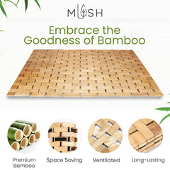 Mush Bamboo Wooden Rectangular Door Mat | Floor Mat | Non-Slip Quick Drying Mat for Home, Office | Anti Slip Silicone Pads |Medium Size (40x60cm) | Pack of 1, Grey