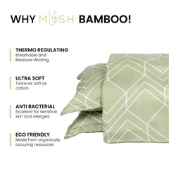 Mush 100% Bamboo Printed King Size Bed Sheet 108x108 inches | 300TC Bedsheet for Double bed | Ultra Soft, Naturally Anti Microbial & Cooling Double Bed Luxury Sheets | Pack of 1, Subtle Sage