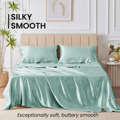 Mush 400TC Luxurious Satin Silk King Size Flat Sheet with 2 Pillow Covers - Silky Soft, Skin-Friendly, Breathable, Durable Premium Bedding | 108 X 108 Inches (Aqua Blue, King Flat)