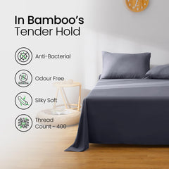 Mush 100% Bamboo Bedsheet for King Size Bed with 2 Pillow Covers | 400 TC Luxuriously Soft, Breathable and Naturally Anti Microbial Thermoregulating Bed Sheet | Pack of 1, Charcoal Grey