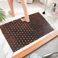 Mush Bamboo Wooden Bath Mat/Door Mat/Floor Mat | Non Slip Quick Drying Mat | Made with Water-Resistant Organic Bamboo Wood with Anti Slip Silicone Pads | Size : 50 * 70 cms | Pack of 1, Dark Brown