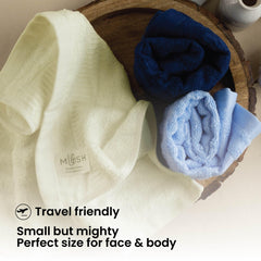 Mush Bamboo Face Towel | 100% Bamboo | Ultra Soft, Absorbent, & Quick Dry Towel for Facewash, Gym, Travel, Spa, Beauty Salon | Size: 13 x 13 Inches | 500 GSM Pack of 3 (Sky Blue, Cream & Navy Blue)