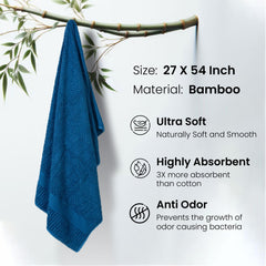 Mush Hearth & Haven Bamboo Towels for Bath Large Size | 450 GSM Bamboo Bath Towel for Men & Women | Soft, Highly Absorbent & Quick Dry | 70 X 140 cms (Steel Blue)