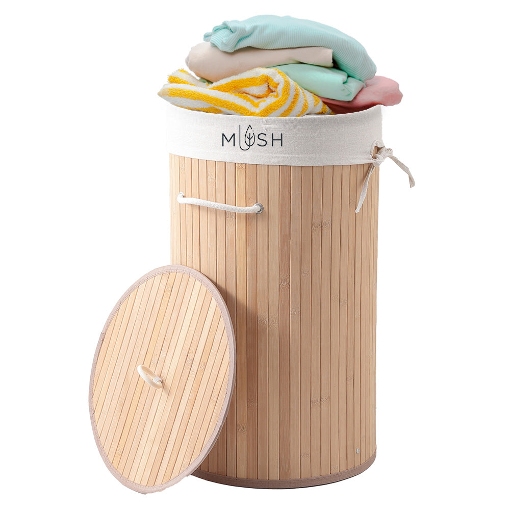 Mush Bamboo Laundry Basket - Eco-Friendly, Foldable & Lightweight | Detachable Fabric Bag | 72L | Brown