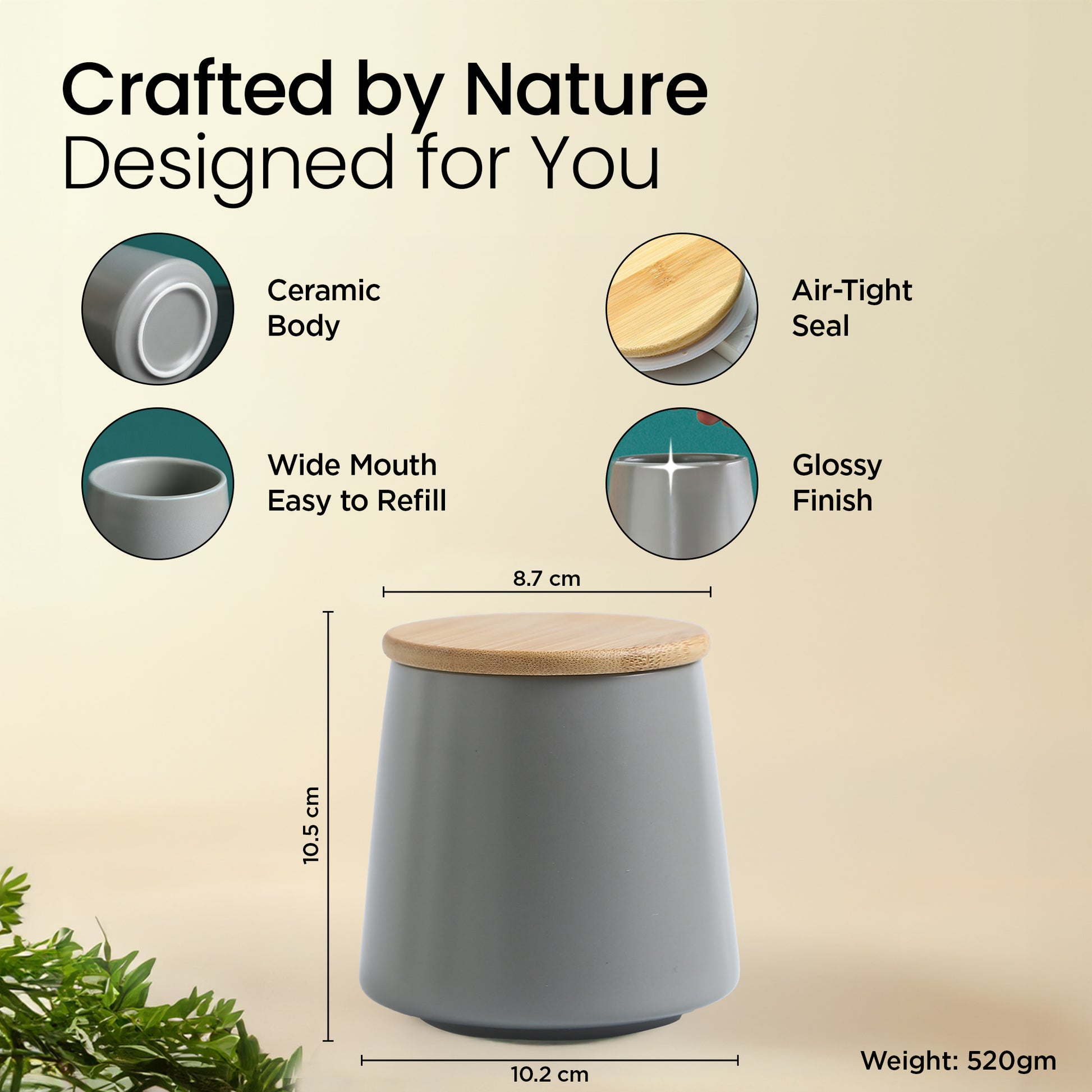 Mush Bamboo 500ml Kitchen Storage Jar - Spices Organizer