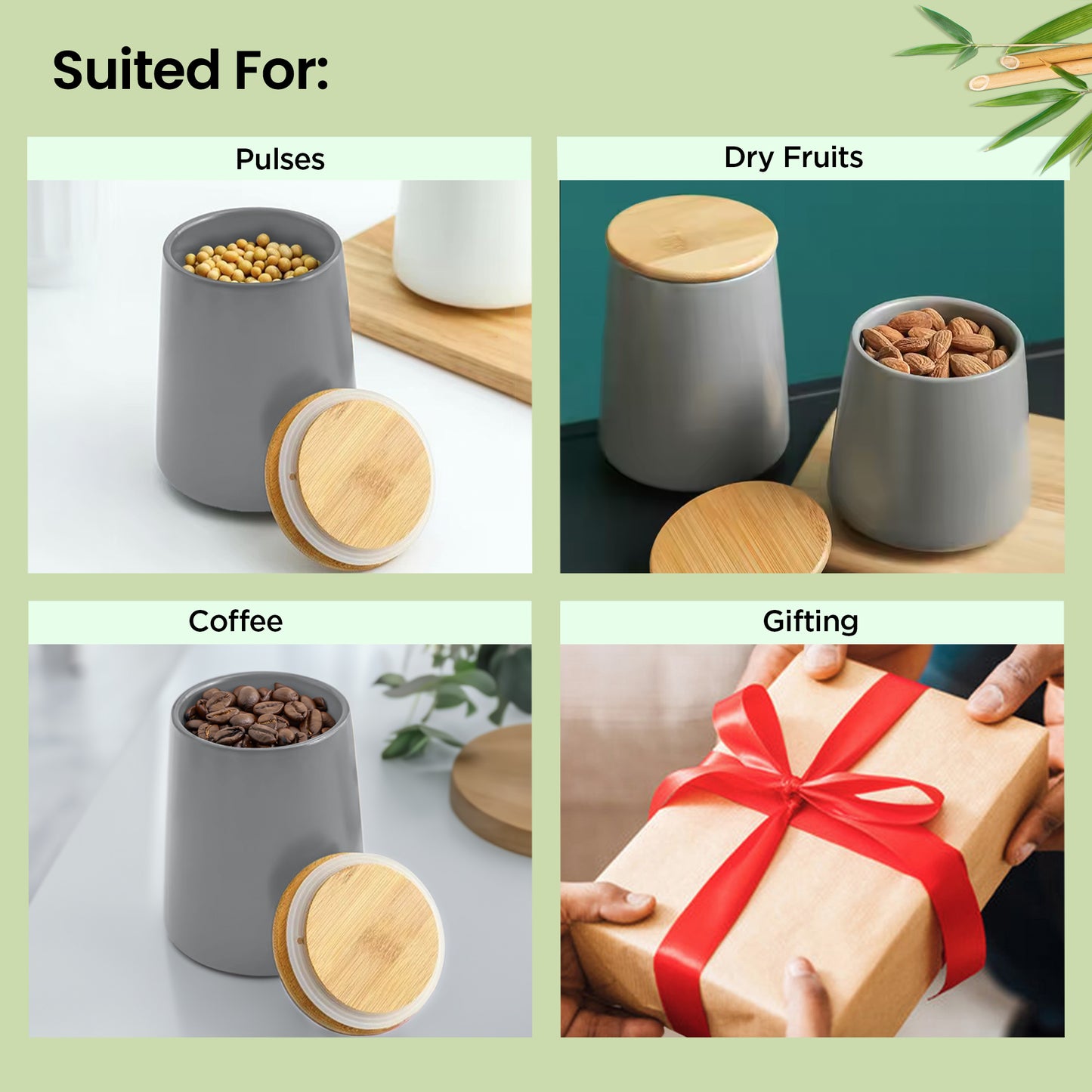 Mush Bamboo 500ml Kitchen Storage Jar - Dry Fruits Container