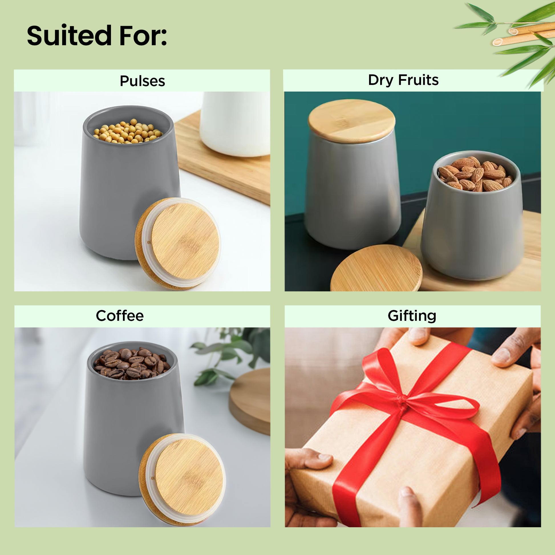 Mush Bamboo 500ml Kitchen Storage Jar - Dry Fruits Container