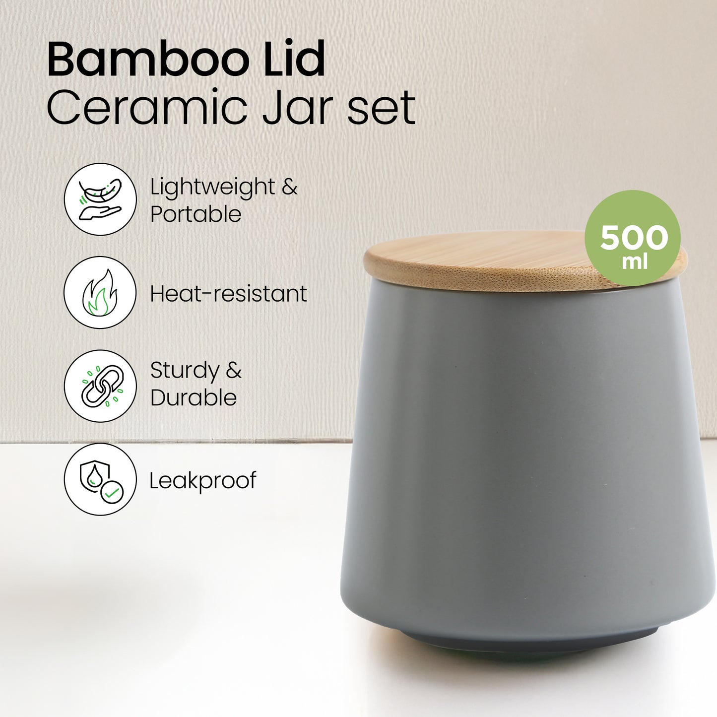 Mush Bamboo 500ml Kitchen Storage Jar - Snack Keeper