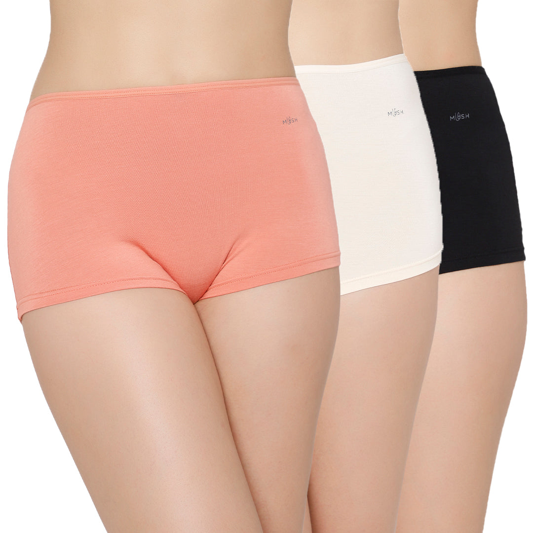 Mush Womens Ultra Soft High Waist Bamboo Modal Boyshorts || Breathable Panties || Anti-Odor, Seamless, Anti Microbial Innerwear (Pack of 3)