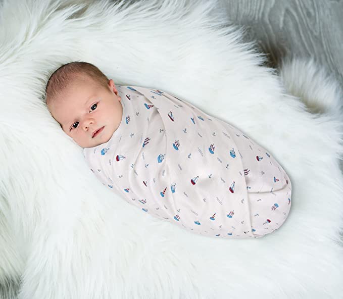 Mush 100% Bamboo Swaddle : Ultra Soft, Breathable, Thermoregulating, Absorbent, Light Weight and Multipurpose Bamboo Wrapper/Baby Bath Towel/Blanket (1, Sea Color)