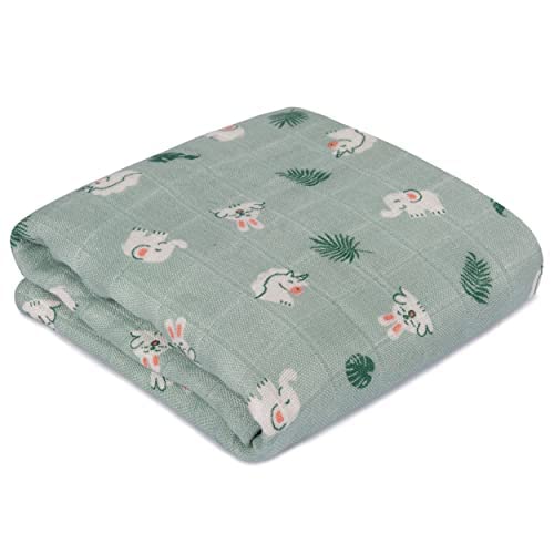 Mush 100% Bamboo Swaddle : Ultra Soft, Breathable, Thermoregulating, Absorbent, Light Weight and Multipurpose Bamboo Wrapper/Baby Bath Towel/Blanket (1, Rabbit Green)