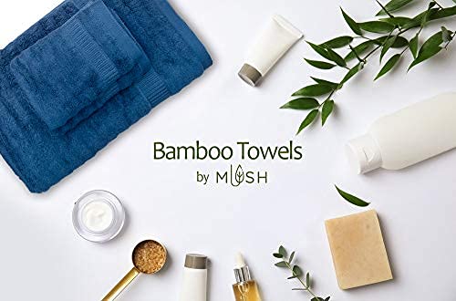 Mush Bamboo Towel: Ultra Soft & Absorbent 600 GSM 6 Piece Couple Set (White & Navy Blue, 2)