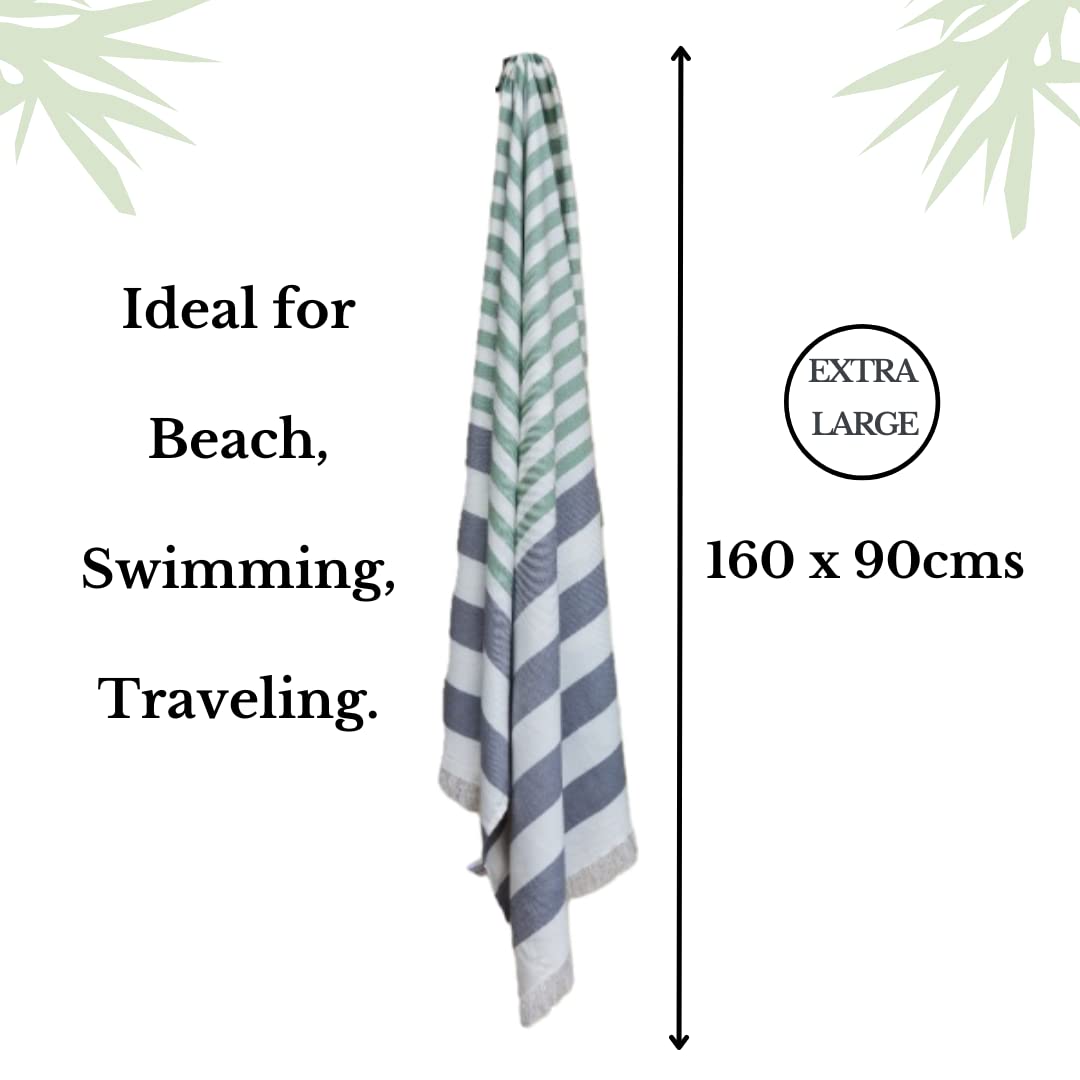 Mush Extra Large Cabana Style Turkish Towel made of Bamboo - (90 x 160 cms) - Ideal for Beach, Bath, Pool etc (Light Green & Grey, 1)