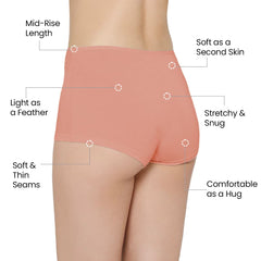 Mush Womens Ultra Soft High Waist Bamboo Modal Boyshorts || Breathable Panties || Anti-Odor, Anti Microbial Innerwear (S, Peach)