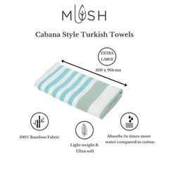 Mush 100% Bamboo Extra Large Cabana Style Turkish Towel - (90 X 160 Cms) - Ideal for Beach, Bath, Pool, Gym, Dress Towel Etc (Aqua Light Green & Blue Dark Green XL-2)