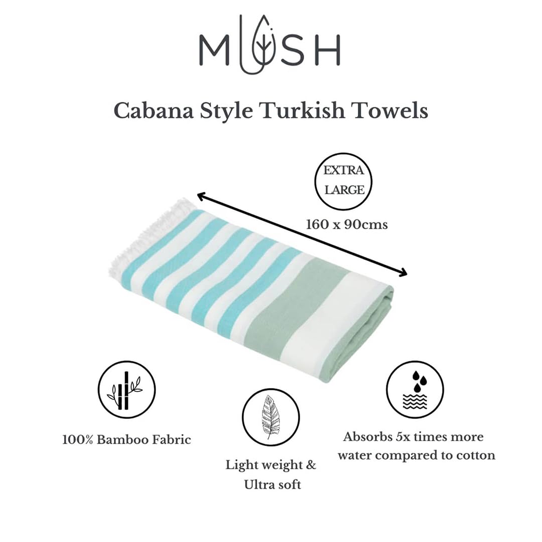 Mush Bamboo Turkish Towel Set: Perfect Diwali, Wedding, Housewarming, Anniversary Gifts for Women, Men, Couples. Soft, Absorbent, Compact, Quick Dry Towel for Bath, Travel, Gym, Beach, Pool, Yoga (2, Gift Box : Blue - Light Green)