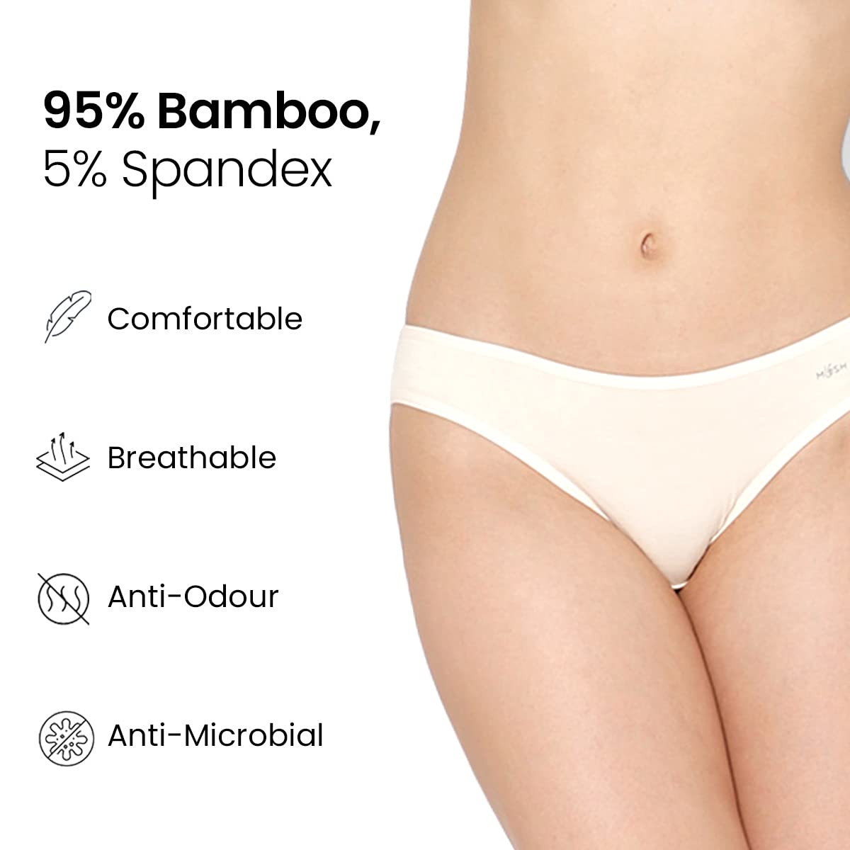 Mush Womens Ultra Soft Bamboo Modal Bikini Brief || Breathable Panties || Anti-Odor, Seamless, Anti Microbial Innerwear (M- Pack of 3, Beige Color)