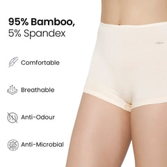 Mush Womens Ultra Soft High Waist Bamboo Modal Boyshorts || Breathable Panties || Anti-Odor, Seamless, Anti Microbial Innerwear Pack of 3 (S, Beige)