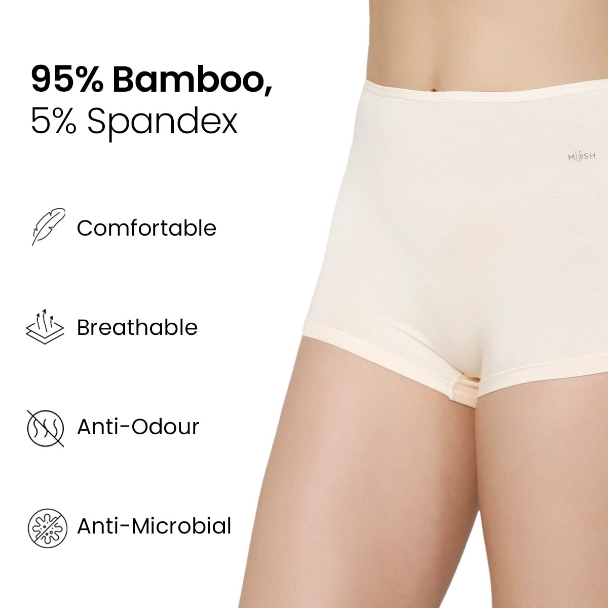 Mush Womens Ultra Soft High Waist Bamboo Modal Boyshorts || Breathable Panties || Anti-Odor, Seamless, Anti Microbial Innerwear (M- Pack of 3, Beige Color)