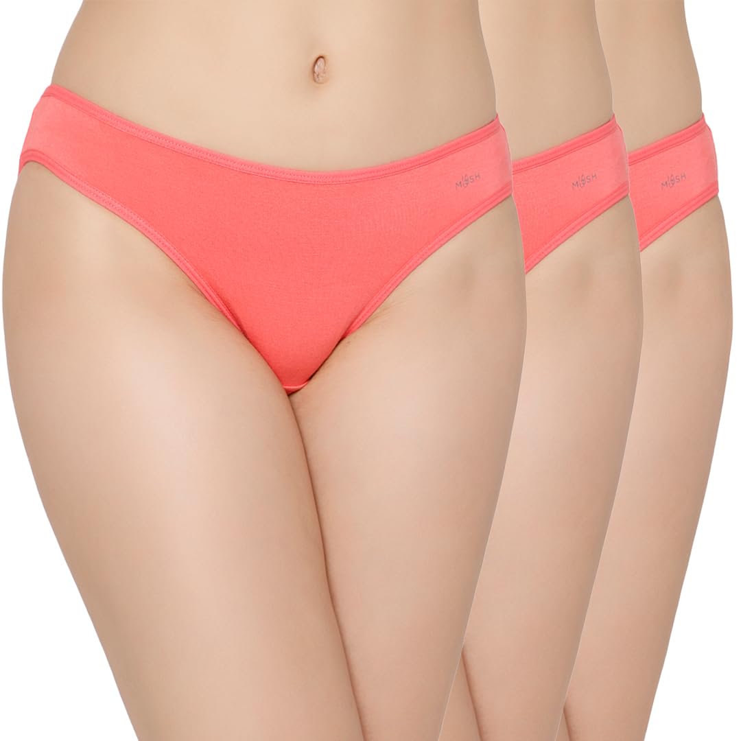 Mush Womens Ultra Soft Bamboo Modal Bikini Brief || Breathable Panties || Anti-Odor, Seamless, Anti Microbial Innerwear (L - Pack of 3, Rose Pink Color)