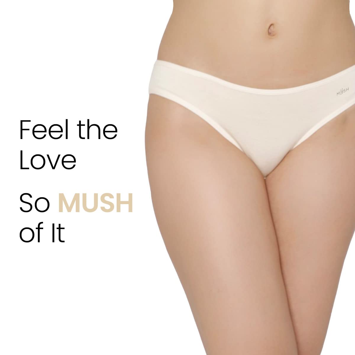 Mush Womens Ultra Soft Bamboo Modal Bikini Brief || Breathable Panties || Anti-Odor, Seamless, Anti Microbial Innerwear (S - Pack of 3, Beige Color)
